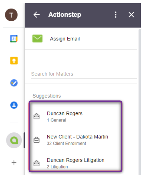 Suggestions in the Gmail add-on