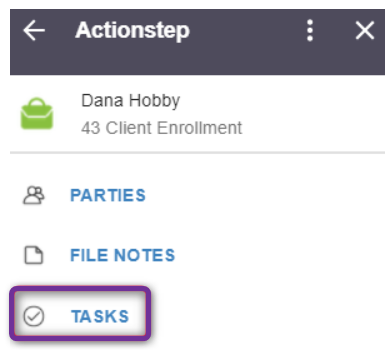 Tasks button in the add-on
