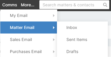 Email menu in Actionstep