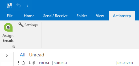 Assign emails button in the Actionstep tab in Outlook